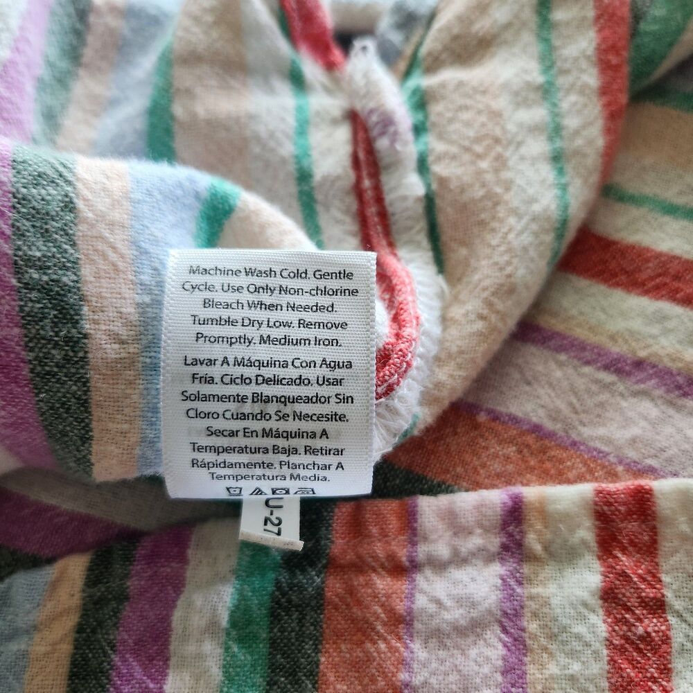 Time And Tru Button Up Shirt Womens XL 16 18 Linen Blend Striped Short Sleeve - Picture 10 of 10